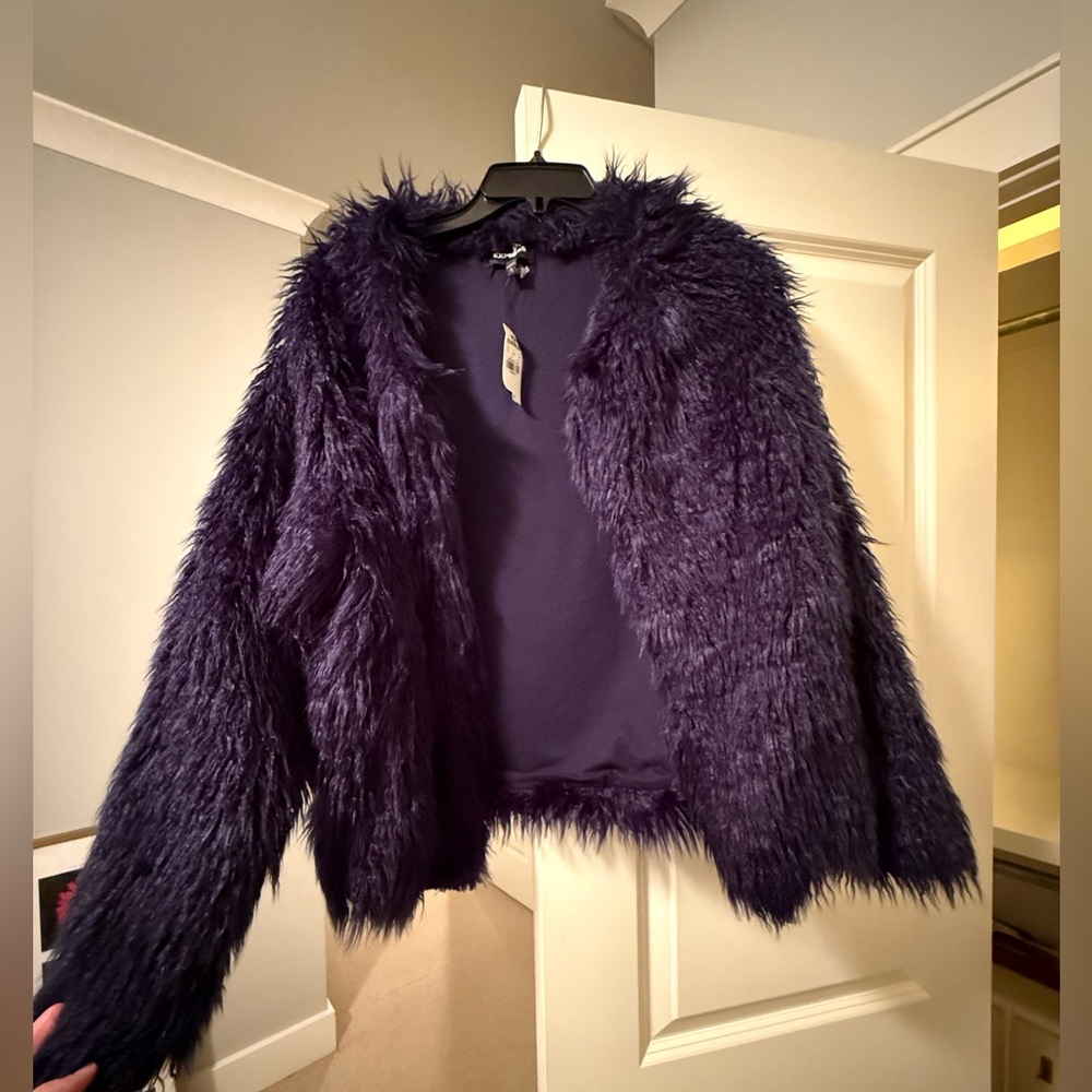 Express dark blue Faux Fur Teddy Jacket